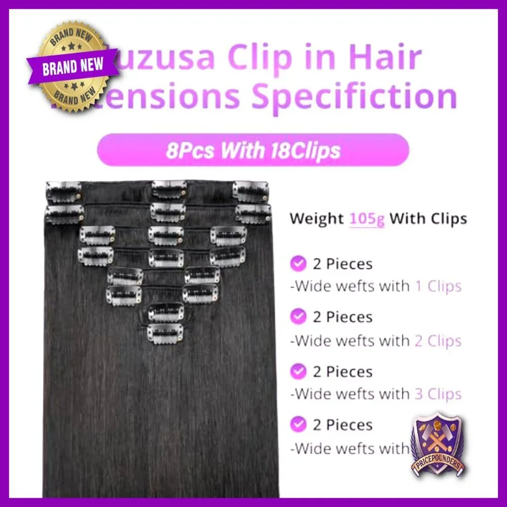 20 Inch Straight Clip In Human Hair Extensions 8 Piece Set
